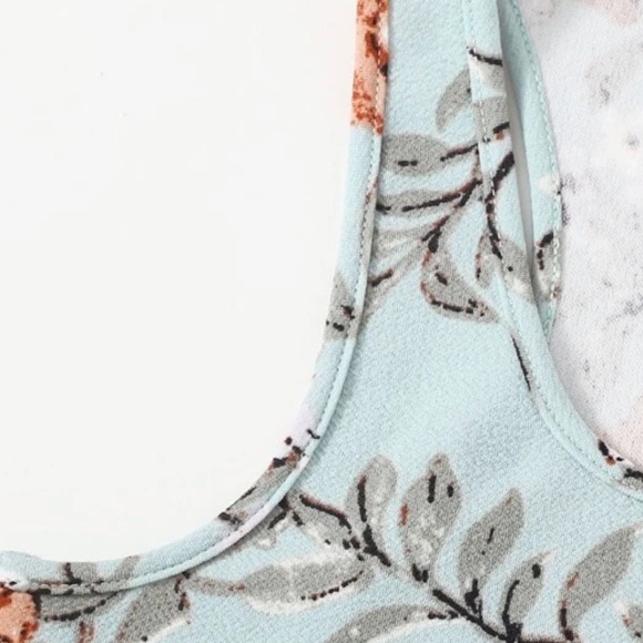 New Woman’s Spring Summer Boho Mint Blue Floral Print Racerback Casual Tank Top - Picture 3 of 11